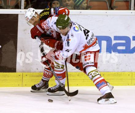 EBEL. Eishockey Bundesliga. KAC gegen HCB Suedtirol. Jamie Lundmark,  (KAC), Justin Keller (Bozen). Klagenfurt, am 30.1.2015.
Foto: Kuess 

---
pressefotos, pressefotografie, kuess, qs, qspictures, sport, bild, bilder, bilddatenbank