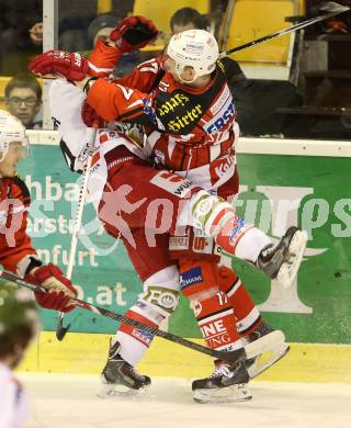 EBEL. Eishockey Bundesliga. KAC gegen HCB Suedtirol. Kim Stroemberg,  (KAC), Hannes Oberdoerfer (Bozen). Klagenfurt, am 30.1.2015.
Foto: Kuess 

---
pressefotos, pressefotografie, kuess, qs, qspictures, sport, bild, bilder, bilddatenbank