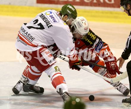 EBEL. Eishockey Bundesliga. KAC gegen HCB Suedtirol. Lukas Pither,  (KAC),  Taylor Carnevale (Bozen). Klagenfurt, am 30.1.2015.
Foto: Kuess 

---
pressefotos, pressefotografie, kuess, qs, qspictures, sport, bild, bilder, bilddatenbank