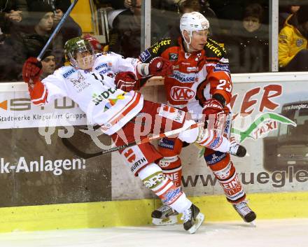 EBEL. Eishockey Bundesliga. KAC gegen HCB Suedtirol.  Mike Siklenka,  (KAC), Mark Cullen (Bozen). Klagenfurt, am 30.1.2015.
Foto: Kuess 

---
pressefotos, pressefotografie, kuess, qs, qspictures, sport, bild, bilder, bilddatenbank