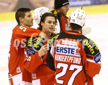 EBEL. Eishockey Bundesliga. KAC gegen HC TWK Innsbruck. Luke Pither, Oliver Setzinger, Thomas Hundertpfund (KAC). Klagenfurt, am 10.2.2015.
Foto: Kuess 

---
pressefotos, pressefotografie, kuess, qs, qspictures, sport, bild, bilder, bilddatenbank