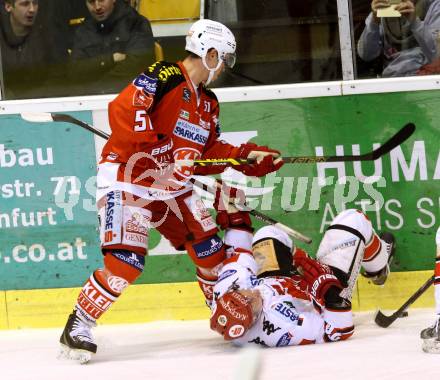 EBEL. Eishockey Bundesliga. KAC gegen HC TWK Innsbruck. Oliver Setzinger,  (KAC), Marcus Olsson (Innsbruck). Klagenfurt, am 10.2.2015.
Foto: Kuess 

---
pressefotos, pressefotografie, kuess, qs, qspictures, sport, bild, bilder, bilddatenbank