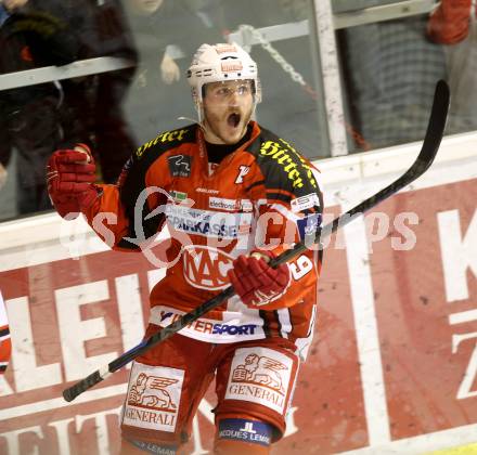 EBEL. Eishockey Bundesliga. KAC gegen HC TWK Innsbruck.Torjubel Stefan Geier, (KAC). Klagenfurt, am 10.2.2015.
Foto: Kuess 

---
pressefotos, pressefotografie, kuess, qs, qspictures, sport, bild, bilder, bilddatenbank