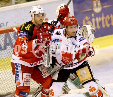 EBEL. Eishockey Bundesliga. KAC gegen HC TWK Innsbruck. Jean Francois Jacques,  (KAC), Dustin VanBallegooie (Innsbruck). Klagenfurt, am 10.2.2015.
Foto: Kuess 

---
pressefotos, pressefotografie, kuess, qs, qspictures, sport, bild, bilder, bilddatenbank