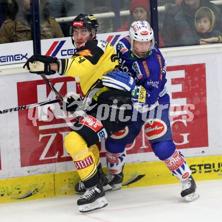 EBEL. Eishockey Bundesliga. EC VSV gegen UPC Vienna Capitals. Gerhard Unterluggauer, (VSV), Jonathan Ferland  (Caps). Villach, am 10.2.2015.
Foto: Kuess 


---
pressefotos, pressefotografie, kuess, qs, qspictures, sport, bild, bilder, bilddatenbank