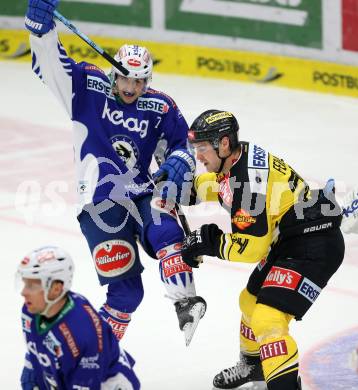 EBEL. Eishockey Bundesliga. EC VSV gegen UPC Vienna Capitals. Klemen Pretnar,  (VSV),  Jonathan Ferland (Caps). Villach, am 10.2.2015.
Foto: Kuess 


---
pressefotos, pressefotografie, kuess, qs, qspictures, sport, bild, bilder, bilddatenbank