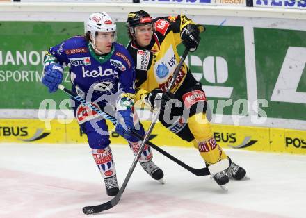 EBEL. Eishockey Bundesliga. EC VSV gegen UPC Vienna Capitals.  Brock McBride, (VSV), Julian Grosslechner  (Caps). Villach, am 10.2.2015.
Foto: Kuess 


---
pressefotos, pressefotografie, kuess, qs, qspictures, sport, bild, bilder, bilddatenbank