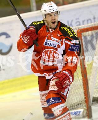 EBEL. Eishockey Bundesliga. KAC gegen HC TWK Innsbruck. Torjubel Jean Francois Jacques (KAC). Klagenfurt, am 10.2.2015.
Foto: Kuess 

---
pressefotos, pressefotografie, kuess, qs, qspictures, sport, bild, bilder, bilddatenbank