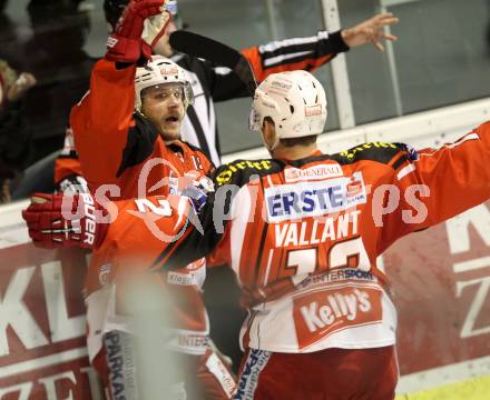 EBEL. Eishockey Bundesliga. KAC gegen HC TWK Innsbruck. Torjubel Stefan Geier, Thomas Vallant  (KAC). Klagenfurt, am 10.2.2015.
Foto: Kuess 

---
pressefotos, pressefotografie, kuess, qs, qspictures, sport, bild, bilder, bilddatenbank