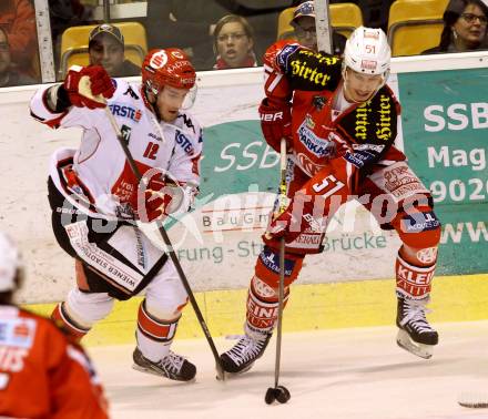 EBEL. Eishockey Bundesliga. KAC gegen HC TWK Innsbruck. Oliver Setzinger, (KAC), Andreas Valdix  (Innsbruck). Klagenfurt, am 10.2.2015.
Foto: Kuess 

---
pressefotos, pressefotografie, kuess, qs, qspictures, sport, bild, bilder, bilddatenbank