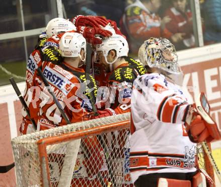 EBEL. Eishockey Bundesliga. KAC gegen HC TWK Innsbruck.  Torjubel (KAC). Klagenfurt, am 10.2.2015.
Foto: Kuess 

---
pressefotos, pressefotografie, kuess, qs, qspictures, sport, bild, bilder, bilddatenbank