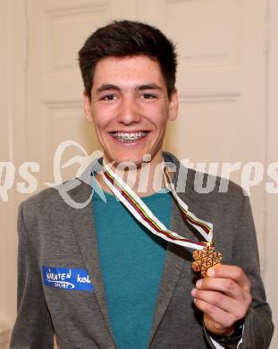 Nordische Kombination. Ehrung der Medaillengewinner bei der  Juniorenweltmeisterschaft und dem 12. EuropÃ¤ischen Olympischen Jugendfestival (EYOF 2015). Thomas Joebstl. Klagenfut, 10.2.2015.
Foto: Kuess
---
pressefotos, pressefotografie, kuess, qs, qspictures, sport, bild, bilder, bilddatenbank