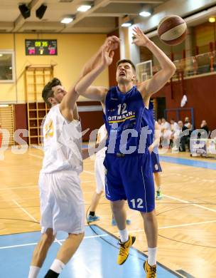 Basketball 2.Bundesliga 2014/15 Grunddurchgang 19.Runde. Woerthersee Piraten gegen Radenthein Garnets. Selmir Husanovic,  (Piraten), Luka Zavrsnik (Radenthein). Klagenfurt, 14.2.2015.
Foto: Kuess
---
pressefotos, pressefotografie, kuess, qs, qspictures, sport, bild, bilder, bilddatenbank