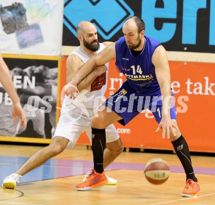 Basketball 2.Bundesliga 2014/15 Grunddurchgang 19.Runde. Woerthersee Piraten gegen Radenthein Garnets. Joachim Buggelsheim, (Piraten), Vjeran Soldo (Radenthein). Klagenfurt, 14.2.2015.
Foto: Kuess
---
pressefotos, pressefotografie, kuess, qs, qspictures, sport, bild, bilder, bilddatenbank