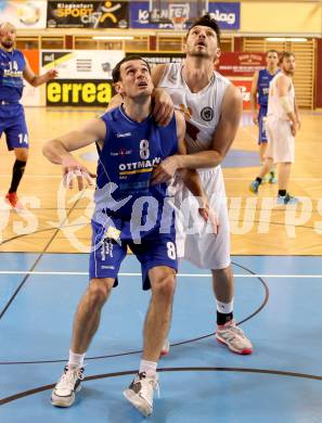 Basketball 2.Bundesliga 2014/15 Grunddurchgang 19.Runde. Woerthersee Piraten gegen Radenthein Garnets. Selmir Husanovic,  (Piraten), Peter Gleissner (Radenthein). Klagenfurt, 14.2.2015.
Foto: Kuess
---
pressefotos, pressefotografie, kuess, qs, qspictures, sport, bild, bilder, bilddatenbank