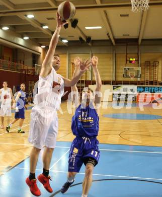 Basketball 2.Bundesliga 2014/15 Grunddurchgang 19.Runde. Woerthersee Piraten gegen Radenthein Garnets. Christian Erschen (Piraten), Ziga Erculj (Radenthein). Klagenfurt, 14.2.2015.
Foto: Kuess
---
pressefotos, pressefotografie, kuess, qs, qspictures, sport, bild, bilder, bilddatenbank