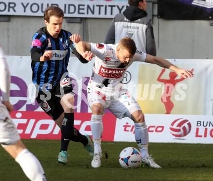 Fussball Bundesliga. RZ Pellets WAC gegen FK Austria Wien. Manuel Kerhe,  (WAC), Fabian Koch (Wien). Klagenfiurt, am 15.2.2015.
Foto: Kuess

---
pressefotos, pressefotografie, kuess, qs, qspictures, sport, bild, bilder, bilddatenbank