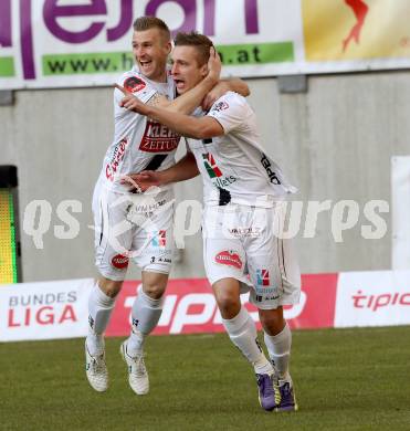 Fussball Bundesliga. RZ Pellets WAC gegen FK Austria Wien.  Torjubel  Manuel Kerhe, Michael Berger (WAC). Klagenfiurt, am 15.2.2015.
Foto: Kuess

---
pressefotos, pressefotografie, kuess, qs, qspictures, sport, bild, bilder, bilddatenbank