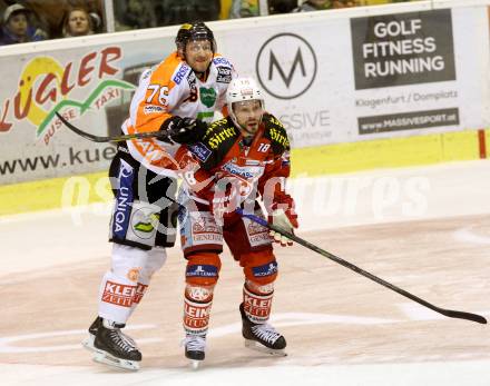 EBEL. Eishockey Bundesliga. KAC gegen Moser Medical Graz 99ers. Thomas Koch, (KAC), Philipp Pinter  (Graz). Klagenfurt, am 15.2.2015.
Foto: Kuess 

---
pressefotos, pressefotografie, kuess, qs, qspictures, sport, bild, bilder, bilddatenbank