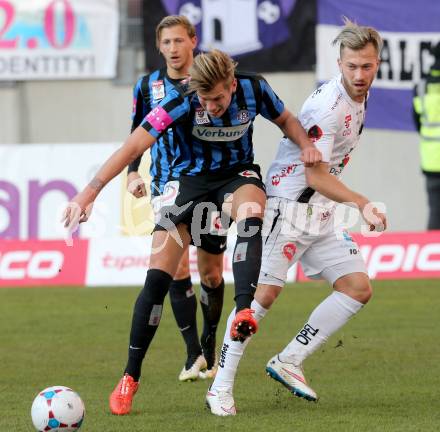 Fussball Bundesliga. RZ Pellets WAC gegen FK Austria Wien. Peter Zulj,  (WAC), Alexander Gruenwald (Wien). Klagenfiurt, am 15.2.2015.
Foto: Kuess

---
pressefotos, pressefotografie, kuess, qs, qspictures, sport, bild, bilder, bilddatenbank