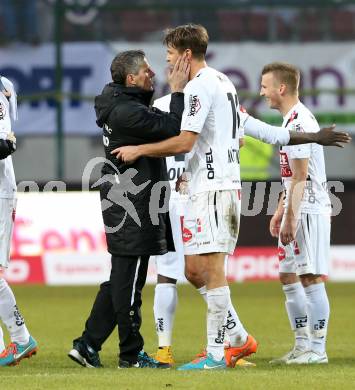 Fussball Bundesliga. RZ Pellets WAC gegen FK Austria Wien. Jubel Dietmar Kuehbauer, Boris Huettenbrenner (WAC). Klagenfiurt, am 15.2.2015.
Foto: Kuess

---
pressefotos, pressefotografie, kuess, qs, qspictures, sport, bild, bilder, bilddatenbank