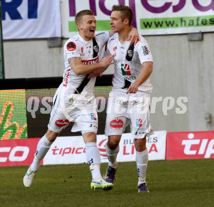 Fussball Bundesliga. RZ Pellets WAC gegen FK Austria Wien. Torjubel Manuel Kerhe, Michael Berger (WAC). Klagenfiurt, am 15.2.2015.
Foto: Kuess

---
pressefotos, pressefotografie, kuess, qs, qspictures, sport, bild, bilder, bilddatenbank