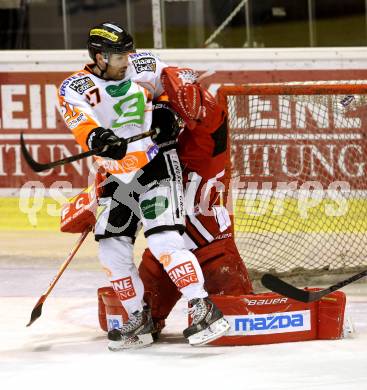 EBEL. Eishockey Bundesliga. KAC gegen Moser Medical Graz 99ers. Pekka Tuokkola, (KAC), Werner Stephen  (Graz). Klagenfurt, am 15.2.2015.
Foto: Kuess 

---
pressefotos, pressefotografie, kuess, qs, qspictures, sport, bild, bilder, bilddatenbank