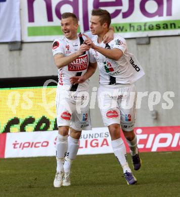 Fussball Bundesliga. RZ Pellets WAC gegen FK Austria Wien.  Torjubel Manuel Kerhe, Michael Berger (WAC). Klagenfiurt, am 15.2.2015.
Foto: Kuess

---
pressefotos, pressefotografie, kuess, qs, qspictures, sport, bild, bilder, bilddatenbank