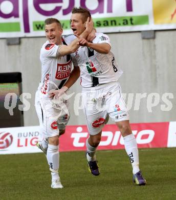 Fussball Bundesliga. RZ Pellets WAC gegen FK Austria Wien.  Torjubel  Manuel Kerhe, Michael Berger (WAC). Klagenfiurt, am 15.2.2015.
Foto: Kuess

---
pressefotos, pressefotografie, kuess, qs, qspictures, sport, bild, bilder, bilddatenbank