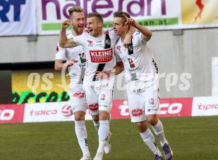 Fussball Bundesliga. RZ Pellets WAC gegen FK Austria Wien.  Torjubel Peter Zulj, Manuel Kerhe, Michael Berger (WAC). Klagenfiurt, am 15.2.2015.
Foto: Kuess

---
pressefotos, pressefotografie, kuess, qs, qspictures, sport, bild, bilder, bilddatenbank