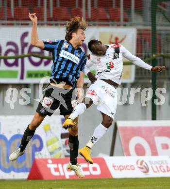 Fussball Bundesliga. RZ Pellets WAC gegen FK Austria Wien. Oussale Ouebalena Herve Marouf, (WAC),  Lukas Rotpuller (Wien). Klagenfiurt, am 15.2.2015.
Foto: Kuess

---
pressefotos, pressefotografie, kuess, qs, qspictures, sport, bild, bilder, bilddatenbank