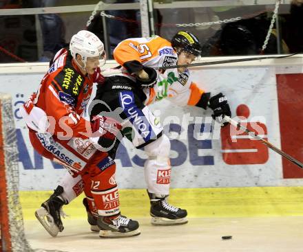 EBEL. Eishockey Bundesliga. KAC gegen Moser Medical Graz 99ers. Thomas Vallant,  (KAC), Daniel Woger (Graz). Klagenfurt, am 15.2.2015.
Foto: Kuess 

---
pressefotos, pressefotografie, kuess, qs, qspictures, sport, bild, bilder, bilddatenbank