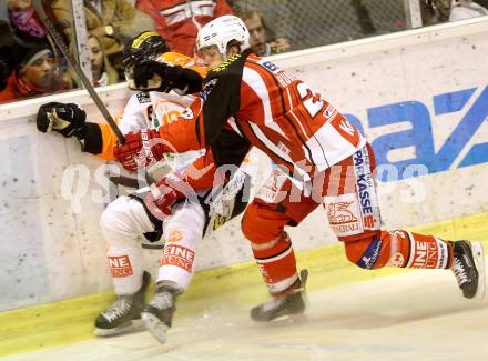 EBEL. Eishockey Bundesliga. KAC gegen Moser Medical Graz 99ers. Thomas Hundertpfund, (KAC), Stefan Lassen   (Graz). Klagenfurt, am 15.2.2015.
Foto: Kuess 

---
pressefotos, pressefotografie, kuess, qs, qspictures, sport, bild, bilder, bilddatenbank