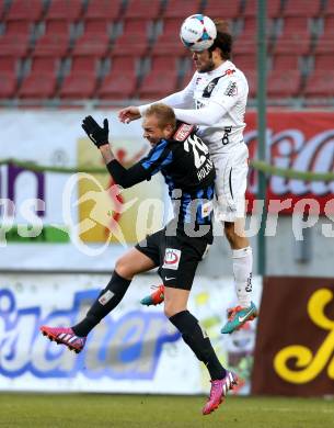 Fussball Bundesliga. RZ Pellets WAC gegen FK Austria Wien. Nemanja Rnic,  (WAC), Raphael Holzhauser (Wien). Klagenfiurt, am 15.2.2015.
Foto: Kuess

---
pressefotos, pressefotografie, kuess, qs, qspictures, sport, bild, bilder, bilddatenbank