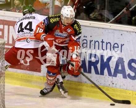 EBEL. Eishockey Bundesliga. KAC gegen HCB Suedtirol. Patrick Harand,  (KAC), Hannes Oberdoerfer (Bozen). Klagenfurt, am 20.2.2015.
Foto: Kuess 

---
pressefotos, pressefotografie, kuess, qs, qspictures, sport, bild, bilder, bilddatenbank