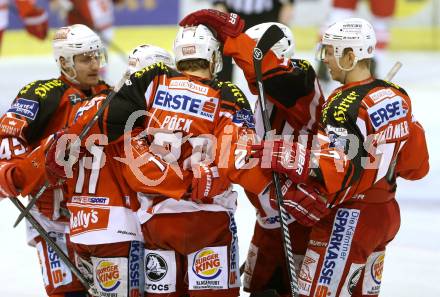 EBEL. Eishockey Bundesliga. KAC gegen HCB Suedtirol.  Torjubel David Schuller, Daniel Ban, Thomas Poeck, Kim Stroemberg, Thomas Vallant (KAC). Klagenfurt, am 20.2.2015.
Foto: Kuess 

---
pressefotos, pressefotografie, kuess, qs, qspictures, sport, bild, bilder, bilddatenbank