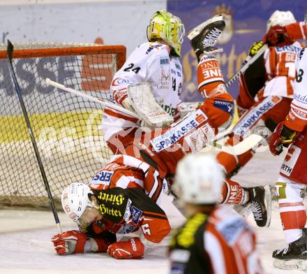 EBEL. Eishockey Bundesliga. KAC gegen HCB Suedtirol. Patrick Harand, (KAC), Jaroslav Huebl  (Bozen). Klagenfurt, am 20.2.2015.
Foto: Kuess 

---
pressefotos, pressefotografie, kuess, qs, qspictures, sport, bild, bilder, bilddatenbank