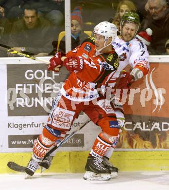 EBEL. Eishockey Bundesliga. KAC gegen HCB Suedtirol. Oliver Setzinger, (KAC), Lee John Thomas (Bozen). Klagenfurt, am 20.2.2015.
Foto: Kuess 

---
pressefotos, pressefotografie, kuess, qs, qspictures, sport, bild, bilder, bilddatenbank