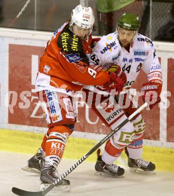 EBEL. Eishockey Bundesliga. KAC gegen HCB Suedtirol. Lukas Pither, (KAC),  Hannes Oberdoerfer (Bozen). Klagenfurt, am 20.2.2015.
Foto: Kuess 

---
pressefotos, pressefotografie, kuess, qs, qspictures, sport, bild, bilder, bilddatenbank