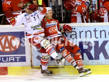 EBEL. Eishockey Bundesliga. KAC gegen HCB Suedtirol.  Kim Stroemberg, (KAC), Lee John Thomas  (Bozen). Klagenfurt, am 20.2.2015.
Foto: Kuess 

---
pressefotos, pressefotografie, kuess, qs, qspictures, sport, bild, bilder, bilddatenbank