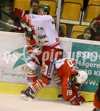 EBEL. Eishockey Bundesliga. KAC gegen HCB Suedtirol. Stephan Geier,  (KAC), Sean McMonagle (Bozen). Klagenfurt, am 20.2.2015.
Foto: Kuess 

---
pressefotos, pressefotografie, kuess, qs, qspictures, sport, bild, bilder, bilddatenbank