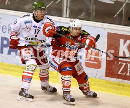 EBEL. Eishockey Bundesliga. KAC gegen HCB Suedtirol. David Schuller,  (KAC), Alexander Egger (Bozen). Klagenfurt, am 20.2.2015.
Foto: Kuess 

---
pressefotos, pressefotografie, kuess, qs, qspictures, sport, bild, bilder, bilddatenbank