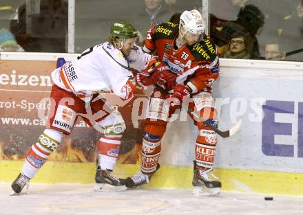 EBEL. Eishockey Bundesliga. KAC gegen HCB Suedtirol. Jean Francois Jacques,  (KAC), Lee John Thomas (Bozen). Klagenfurt, am 20.2.2015.
Foto: Kuess 

---
pressefotos, pressefotografie, kuess, qs, qspictures, sport, bild, bilder, bilddatenbank