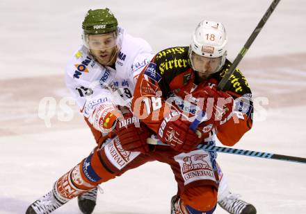 EBEL. Eishockey Bundesliga. KAC gegen HCB Suedtirol. Thomas Koch,  (KAC), Rick Schofield (Bozen). Klagenfurt, am 20.2.2015.
Foto: Kuess 

---
pressefotos, pressefotografie, kuess, qs, qspictures, sport, bild, bilder, bilddatenbank