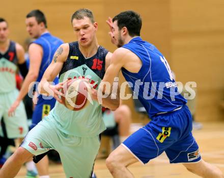 Basketball 2.Bundesliga 2014/15 Grunddurchgang 20.Runde. Raiders Villach gegen BBU Salzburg. Povilas Gaidys, (Villach), Lorenz Rattey  (Salzburg). Villach, am 21.2.1015.
Foto: Kuess
---
pressefotos, pressefotografie, kuess, qs, qspictures, sport, bild, bilder, bilddatenbank