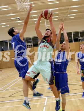 Basketball 2.Bundesliga 2014/15 Grunddurchgang 20.Runde. Raiders Villach gegen BBU Salzburg. Andreas Napokoj,  (Villach),  Milan Kezic, Dominik Gross (Salzburg). Villach, am 21.2.1015.
Foto: Kuess
---
pressefotos, pressefotografie, kuess, qs, qspictures, sport, bild, bilder, bilddatenbank