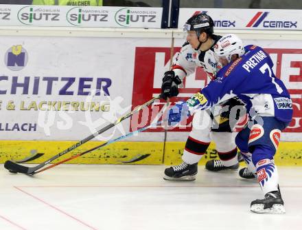 EBEL. Eishockey Bundesliga. EC VSV gegen Orli Znojmo. Klemen Pretnar,  (VSV), Jan Seda (Orli Znojmo). Villach, am 22.2.2015.
Foto: Kuess 


---
pressefotos, pressefotografie, kuess, qs, qspictures, sport, bild, bilder, bilddatenbank