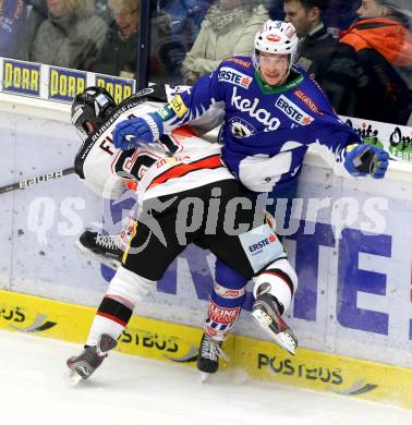 EBEL. Eishockey Bundesliga. EC VSV gegen Orli Znojmo. Stefan Bacher,  (VSV), Ondrej Fiala (Orli Znojmo). Villach, am 22.2.2015.
Foto: Kuess 


---
pressefotos, pressefotografie, kuess, qs, qspictures, sport, bild, bilder, bilddatenbank