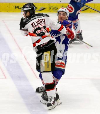 EBEL. Eishockey Bundesliga. EC VSV gegen Orli Znojmo. Marius Goehringer,  (VSV), Pavel Klhufek (Orli Znojmo). Villach, am 22.2.2015.
Foto: Kuess 


---
pressefotos, pressefotografie, kuess, qs, qspictures, sport, bild, bilder, bilddatenbank