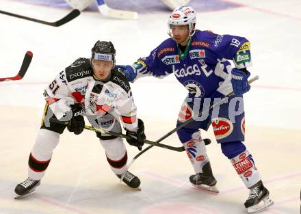 EBEL. Eishockey Bundesliga. EC VSV gegen Orli Znojmo. Jason Krog,  (VSV),  Jan Seda (Orli Znojmo). Villach, am 22.2.2015.
Foto: Kuess 


---
pressefotos, pressefotografie, kuess, qs, qspictures, sport, bild, bilder, bilddatenbank